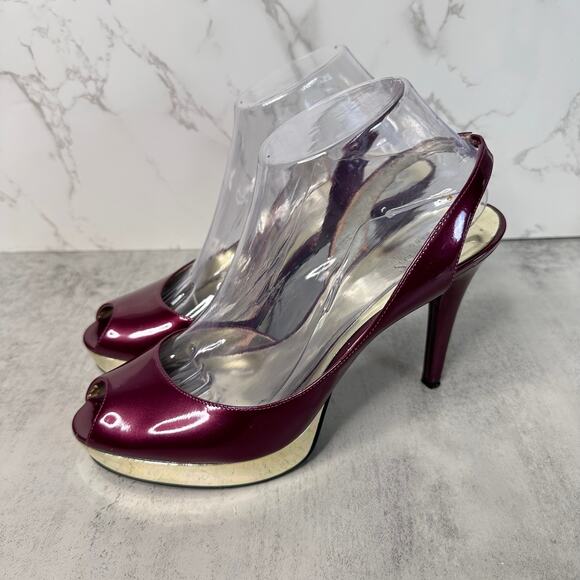 Guess by Marciano Heels WMNS Maroon & Gold US Sz 8.5M Pumps Office Party Glossy - Picture 3 of 11